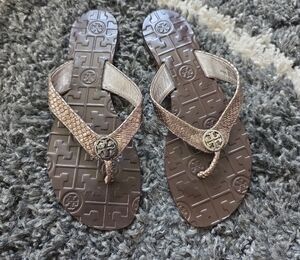 Tory Burch Metallic and Brown Flip Flops Size 5M